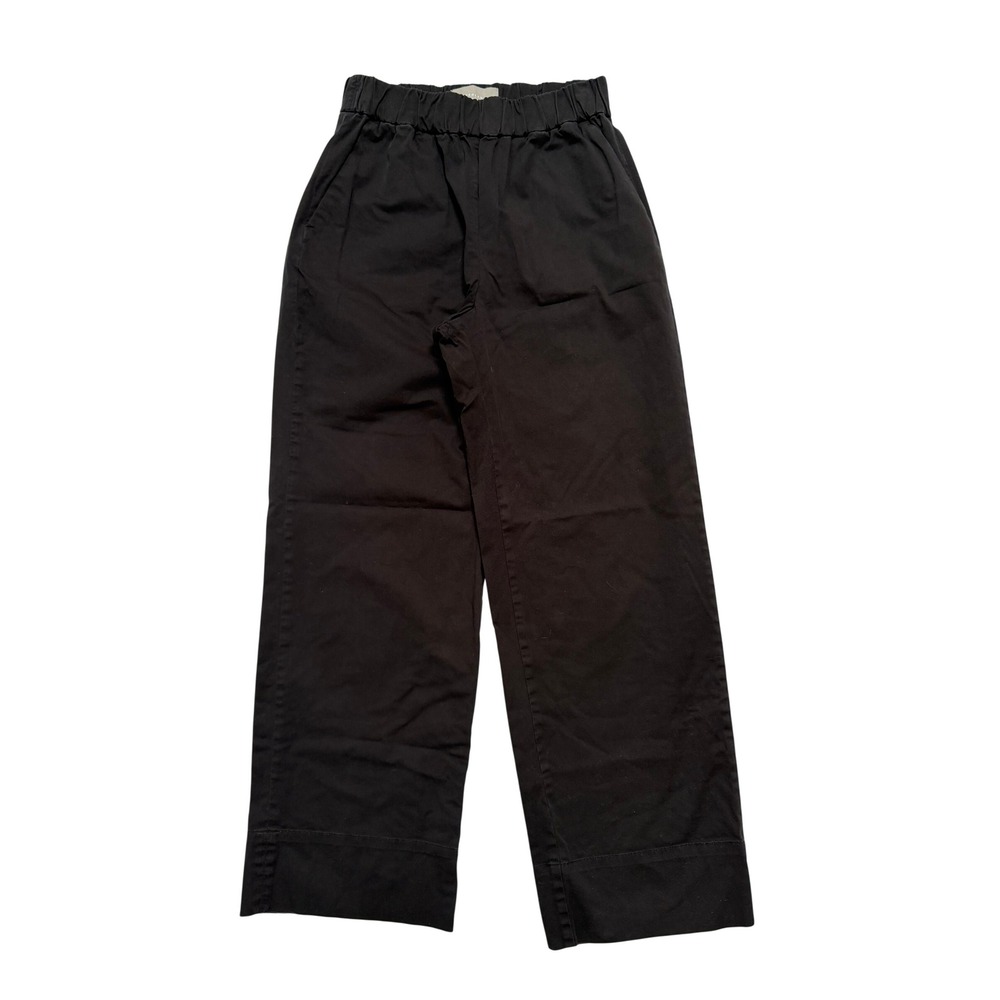 Everlane Easy Pant Women 2 Black Excellent Organic Cotton Wide Leg Elastic Waist